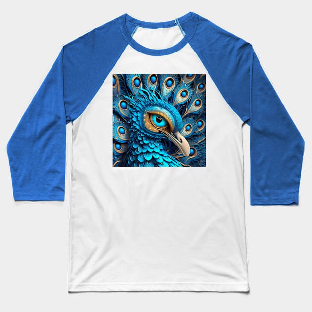 Realistic Image Peacock Bird Head Baseball T-Shirt by HANART